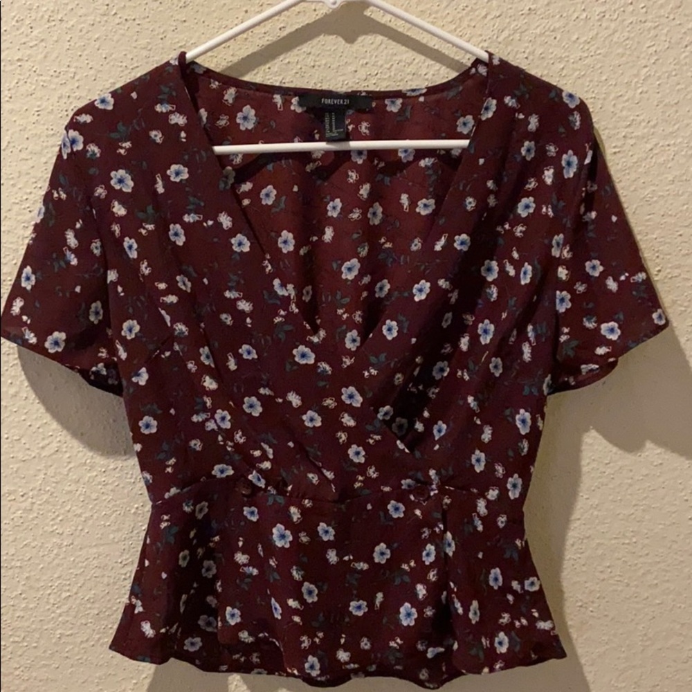 Maroon floral dress shirt with buttons
